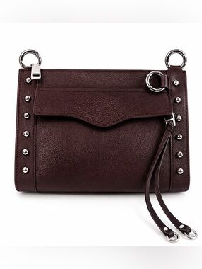 Rebecca Minkoff Studded Leather Wristlet Clutch Burgundy Silver